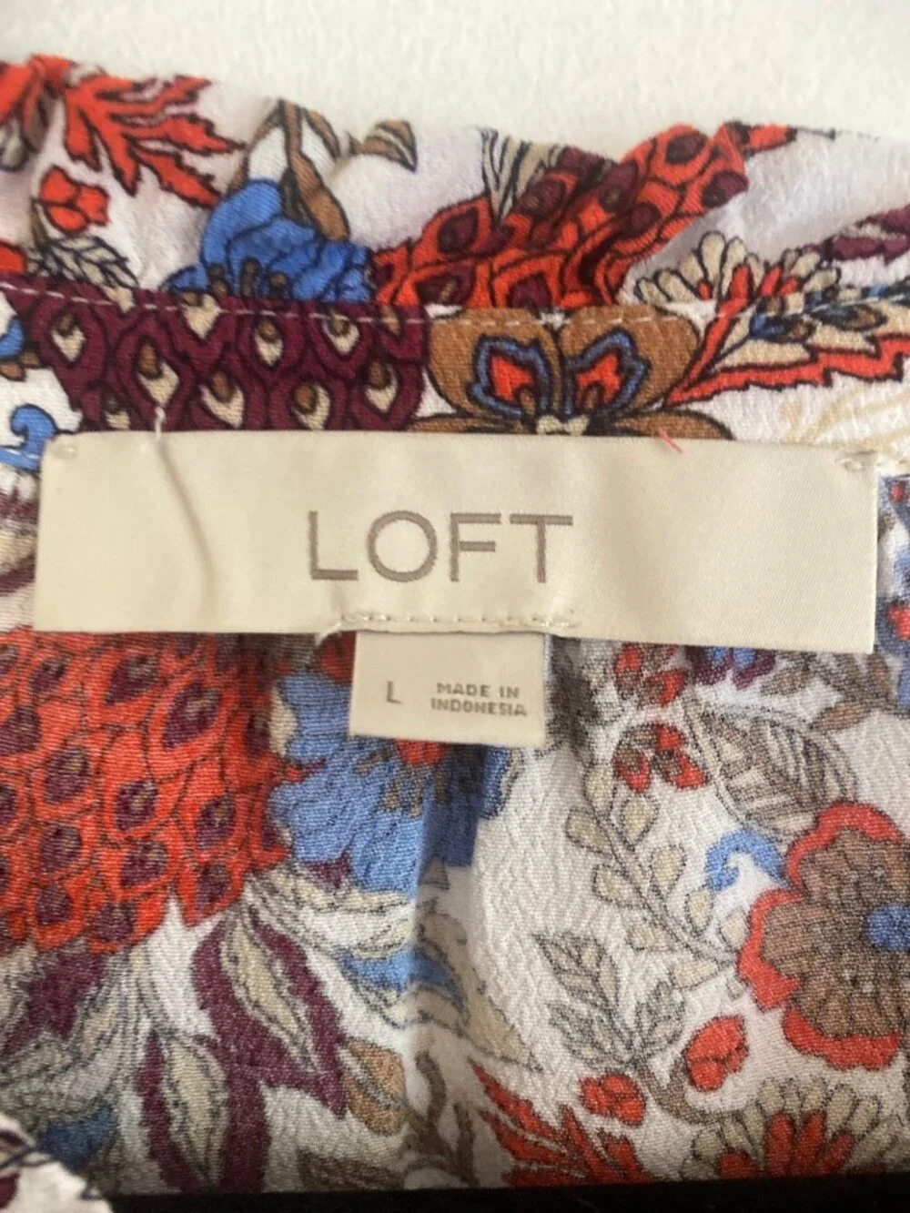 LOFT Multicolor Women's Floral Peasant Blouse With Ruffle Sleeves Size L - Picture 5 of 6